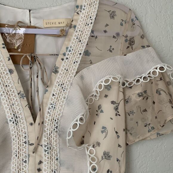 NWT VTG Stevie May Floral Cream Maxi Dress with Lace Details Size L - Picture 4 of 14